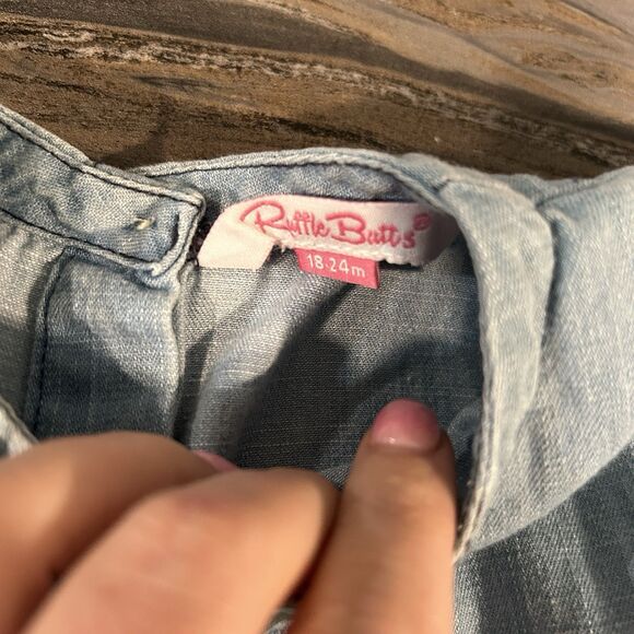 Ruffle Butts Dress 18-24 Months Chambray 100% Cotton 3/4 Sleeve Ruffle Blue - Picture 2 of 8